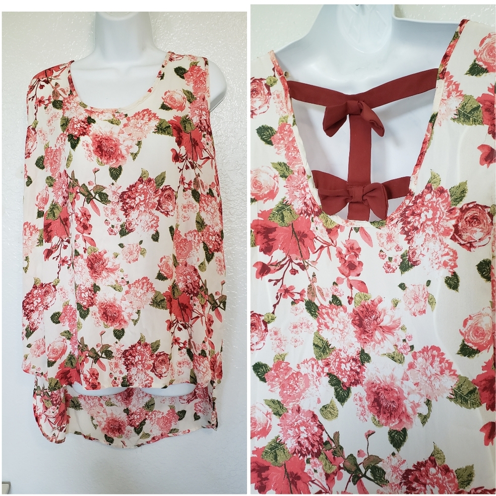 Coquette Floral Tunic Top With Bows In The Back Size 1 XL Liberty Love
